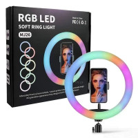 Кольцевая лампа светодиодная LED-лампа RGB 26см с держателем для телефона / Лампа для селфи блогера видеосъемки макияжа визажиста без штатива