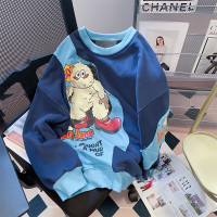 設計感小眾撞色拼接卡通衛衣女春秋薄款日系可愛減齡無帽休閒上衣