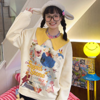 Robootoo原創美式童趣印花翻領小眾可愛減齡套頭加絨衛衣2023秋冬