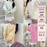 甜心轟炸機 原創設計感日系可愛少女感長袖花邊粉色娃娃裙洋裝