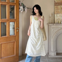 NERVOUS FROG自制復古鏤空蕾絲罩裙長版背心洋裝