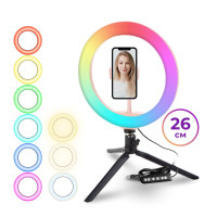 Светодиодная кольцевая лампа, 26 см, цвет корпуса розовый, со штативом и держателем для телефона