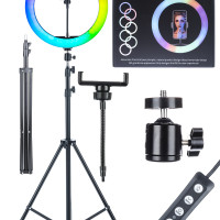 Кольцевая светодиодная лампа RGB MJ 33, цветная 33 см, штатив 210 см