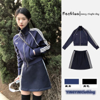 美式復古學院風短版衛衣外套女早春修身設計感休閒運動厚棉套裝潮