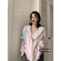 kumikumi甜美可愛風刺繡連帽長袖厚棉T外套女秋季減齡寬鬆顯瘦上衣