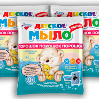 ЗОЛУШКА: Стиральный порошок "Детское мыло", 0+, 300 г, пакет, 3 штуки