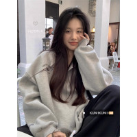 kumikumi美式字母印花長袖翻領衛衣女裝秋季新款寬鬆休閒顯瘦上衣