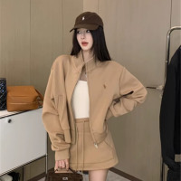 小個子寬鬆顯瘦立領拉鍊運動夾克開衫女休閒寬鬆衛衣短裙兩件式套裝