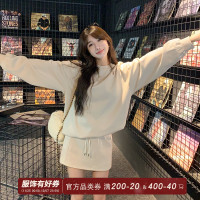 愉悅愉悅長袖圓領套頭厚棉T女秋冬韓版慵懶風休閒簡約百搭加絨上衣