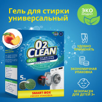 Гель для стирки белья О2Clean c удобным краном. Универсальный ЭКО состав подходит для автоматической и ручной стирки. Аромат сочного персика. 5 литров.