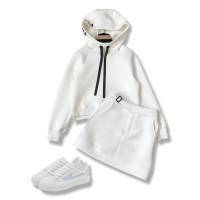 2023春秋新款套頭連帽高腰短半身裙寬鬆兩件套太空棉衛衣套裝女