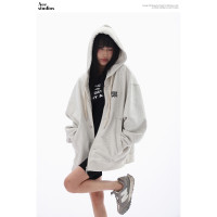 Acestudios 燕麥色釦子+拉鍊衛衣開衫女2023秋冬新款寬鬆加絨外套