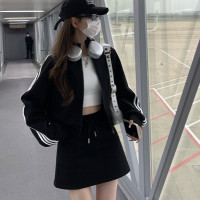 秋裝搭配一整套小個子顯高時尚辣妹學院風衛褲厚棉T半身裙兩件式套裝