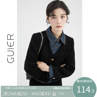 「GUIER」假兩件上衣燈芯絨半身裙兩件套小眾復古法式高級感套裝