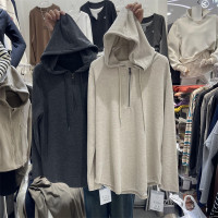 簡約純色連帽抽繩長袖厚棉T2023秋季新款寬鬆顯瘦百搭垂感休閒上衣