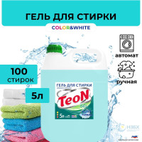 Гель для стирки Teon Color&White 5 литров жидкий порошок для белого и цветного белья / Код 948