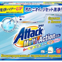 Стиральный порошок для всей семьи Attack Multi-Action, концентрированный, универсальный, с активным кислородным пятновыводителем и кондиционером 800 г