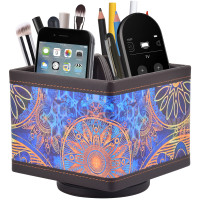 360度旋转桌面收纳盒遥控器座办公桌面多功能文具用品整理盒皮革