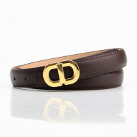 Женский тонкий кожаный ремень с золотистой эластичной пряжкой