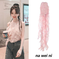 毛曉彤虞書欣同款超仙甜美粉色荷葉邊無袖真絲雪紡襯衫上衣女夏季