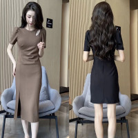 2023夏季新款氣質御姐範純色包臀連衣裙女法式修身高腰顯瘦長裙子
