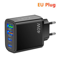 Сетевой адаптер для быстрой зарядки, 40 Вт, 3,1 А, 4 порта USB Type-C, PD25W + Type-C + 2 USB, 2,4 А, дорожное зарядное устройство для Xiaomi iPhone 14, 13, 12, ЕС/США