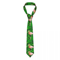 Галстук с розовым рисунком фламинго, шикарная рубашка с тропическими листьями, дизайнерские галстуки, деловой галстук из полиэстера и шелка, подарок для мужчин