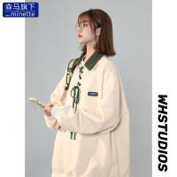 森馬旗下minette秋冬polo領衛衣女韓版寬鬆學院風加絨加厚ins外套