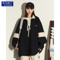 森馬旗下minette秋季Polo衫衛衣女美式復古設計感學生寬鬆長袖潮