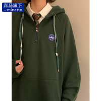 森馬旗下minette日系半拉鍊連帽運動衫女設計感小眾春秋學院風外套