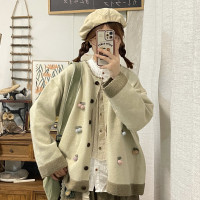 不藝術張張 秋冬新款女可愛小清新復古甜美立體櫻桃開衫毛衣