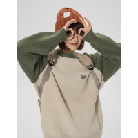 HOTHORSE火山馬日系刺繡圓領毛衣女秋季寬鬆針織衫休閒情侶上衣男