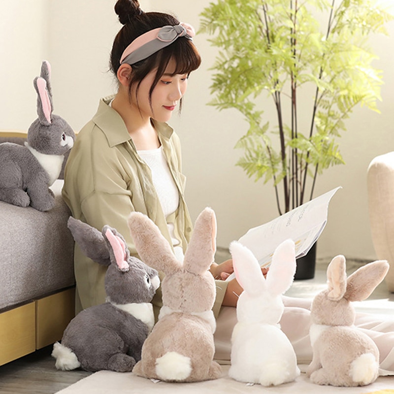 32CM Cute Rabbit Bunny Toys Stuffed Lovely Lifelike Hare Animal Plush Doll Gifts For Kids Children Pink/Grey/Brown Cute Rabbits