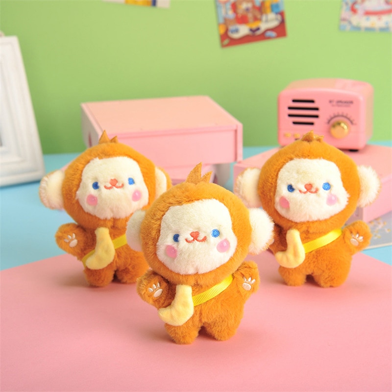 Short Plush Banana Monkey KeyChain Backpack Pendant Cartoon Gift Soft Doll Car Chain Child Girl Kawaii Comfort Toys Cute Monkey