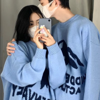 Jew4room奶藍色復古風慵懶風毛衣情侶潮牌寬鬆百搭套頭男針織外套