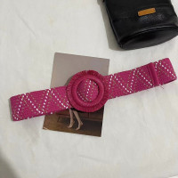 Ремень Плетеный женский, винтажный однотонный пояс из ПП, с круглой деревянной пряжкой, широкий эластичный из искусственной соломы, на лето