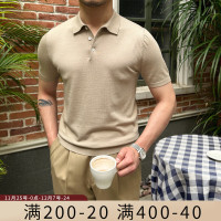 鹿三先生夏季休閒短袖polo衫男透氣純色商務修身通勤紳士翻領T恤