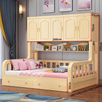 实木衣柜床气压高箱带书架省空间创意多功能组合床柜一体