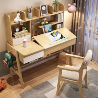 实木书桌书架一体组合儿童学习桌椅男孩家用小学生写字桌子可升降
