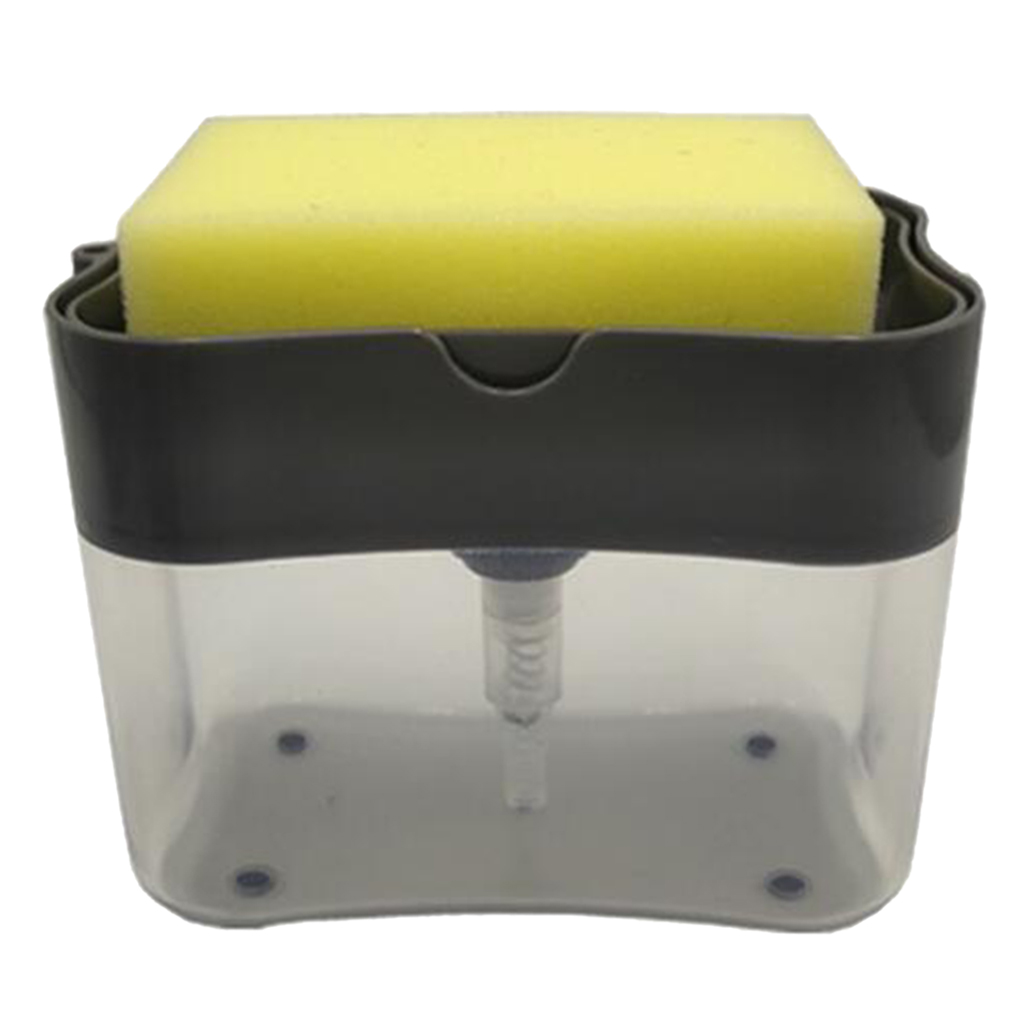 Soap Pump Dispenser with Sponge Holder Cleaning Liquid Dispenser Container Manual Press Soap Organizer Kitchen Cleaner Tool