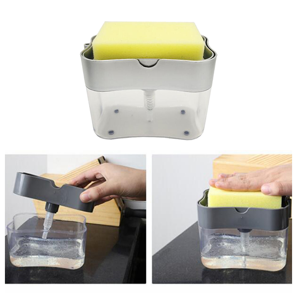 Soap Pump Dispenser with Sponge Holder Cleaning Liquid Dispenser Container Manual Press Soap Organizer Kitchen Cleaner Tool