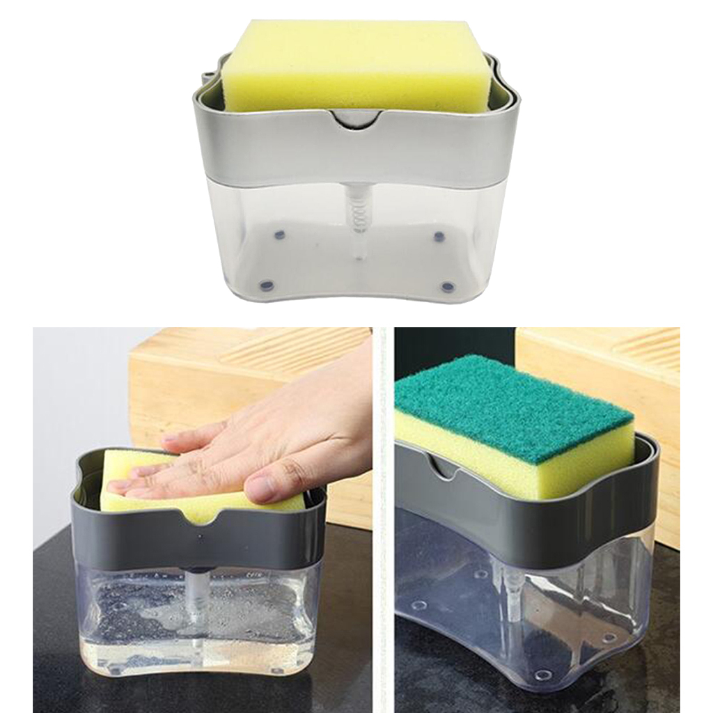 Soap Pump Dispenser with Sponge Holder Cleaning Liquid Dispenser Container Manual Press Soap Organizer Kitchen Cleaner Tool