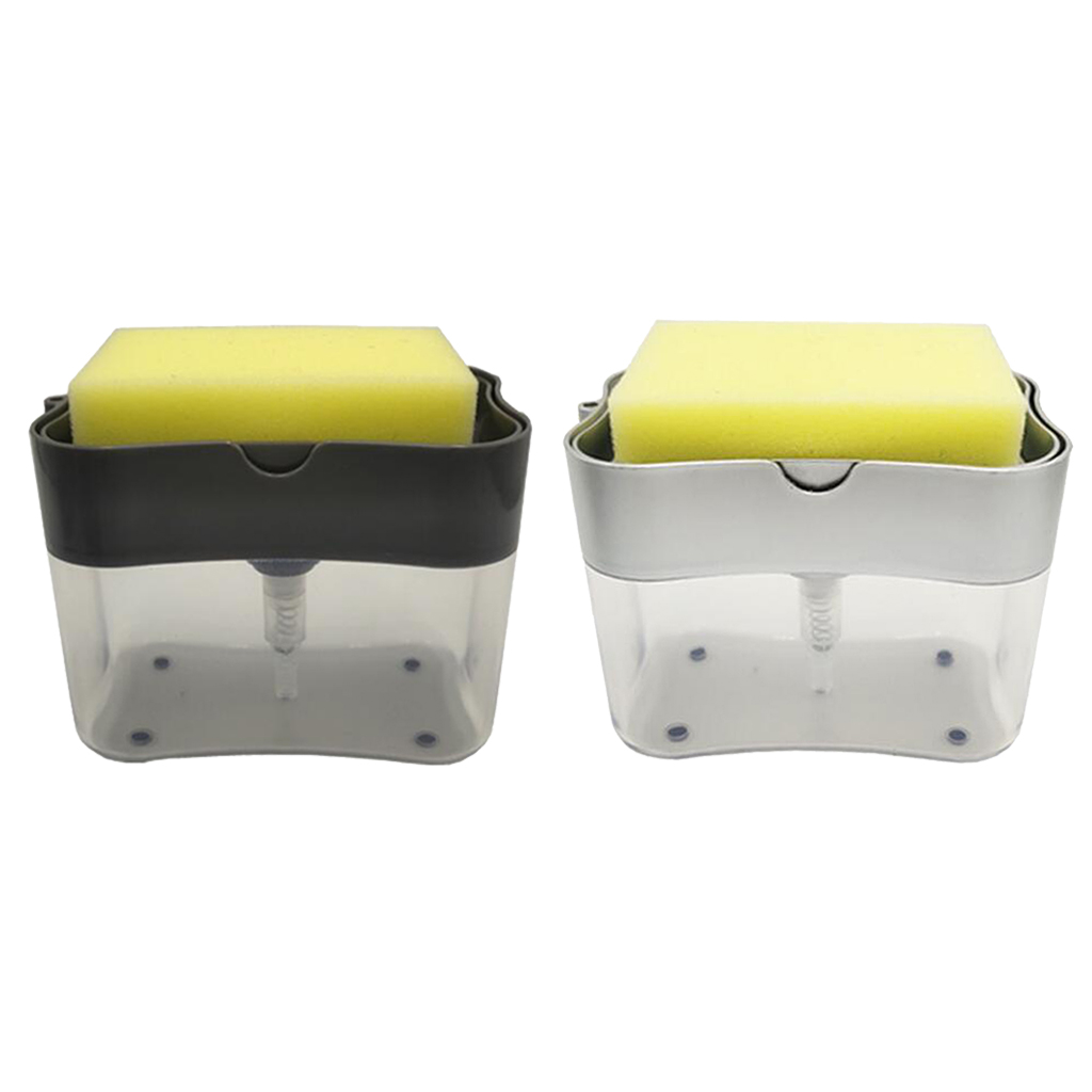 Soap Pump Dispenser with Sponge Holder Cleaning Liquid Dispenser Container Manual Press Soap Organizer Kitchen Cleaner Tool