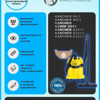 Профессиональный многоразовый мешок-пылесборник AK023M для строительных пылесосов KARCHER MV 2, WD 2 + 1 сменный мешок в подарок!
