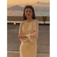 法式端莊大氣高端精緻氣質女神範正式場合小香風白色連衣裙子秋季