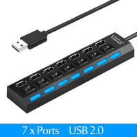 USB 2,0 разветвитель, USB 2,0, 4/7 портов, 30 см