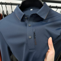 無痕開叉POLO衫男秋季新款長袖T恤商務寬鬆中年爸爸裝翻領上衣潮