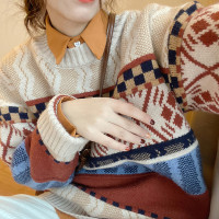 黃色襯衫撞色毛衣套裝女港風復古網紅小個子休閒時尚褲裝兩件套秋