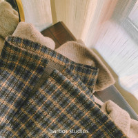 餘港復古格紋半身裙女秋冬毛呢鬆緊腰長裙開叉設計修身顯瘦格子裙