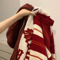 錯過後悔一整年~高級感毛衣外套女寬鬆oversize紅色條紋針織衫ins